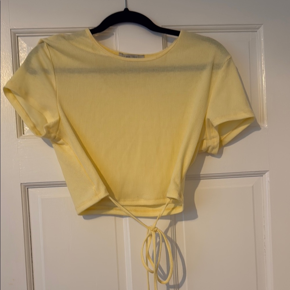 Love Tree Yellow Crop Tie Front T-Shirt